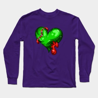 Green Dead Zombie Heart Cartoon Illustration with Blood and for Valentines Day or Halloween Long Sleeve T-Shirt